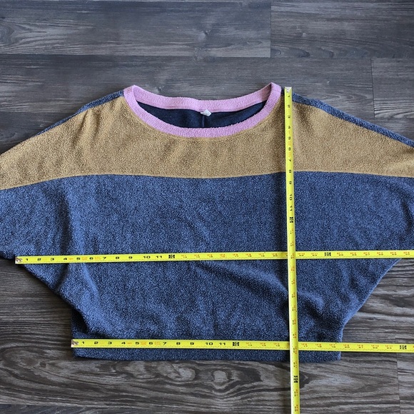 Intimately Free People Blue Monday Fleece Pullover Sweatshirt Colorblock Dolman - Picture 14 of 14